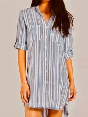 Anthropologie Cloth & Stone Light Blue & White Striped Button Shirt dress